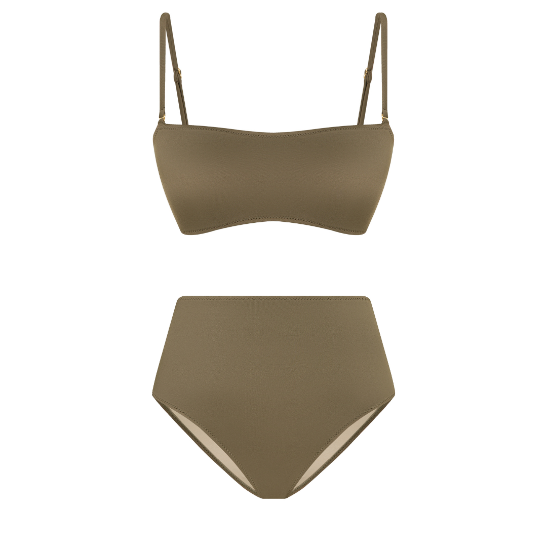 ESC2M Hermia Women's Olive Green Strapless High-Waisted Bikini Set
