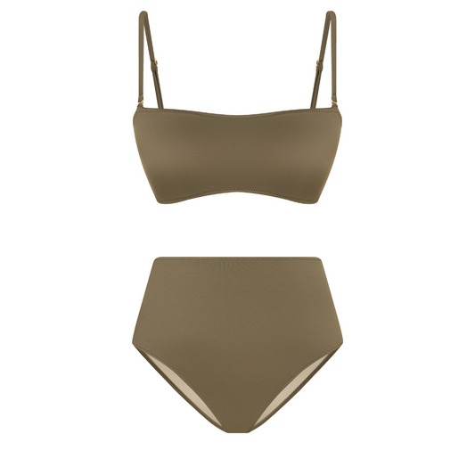 ESC2M Hermia Women's Olive Green Strapless High-Waisted Bikini Set