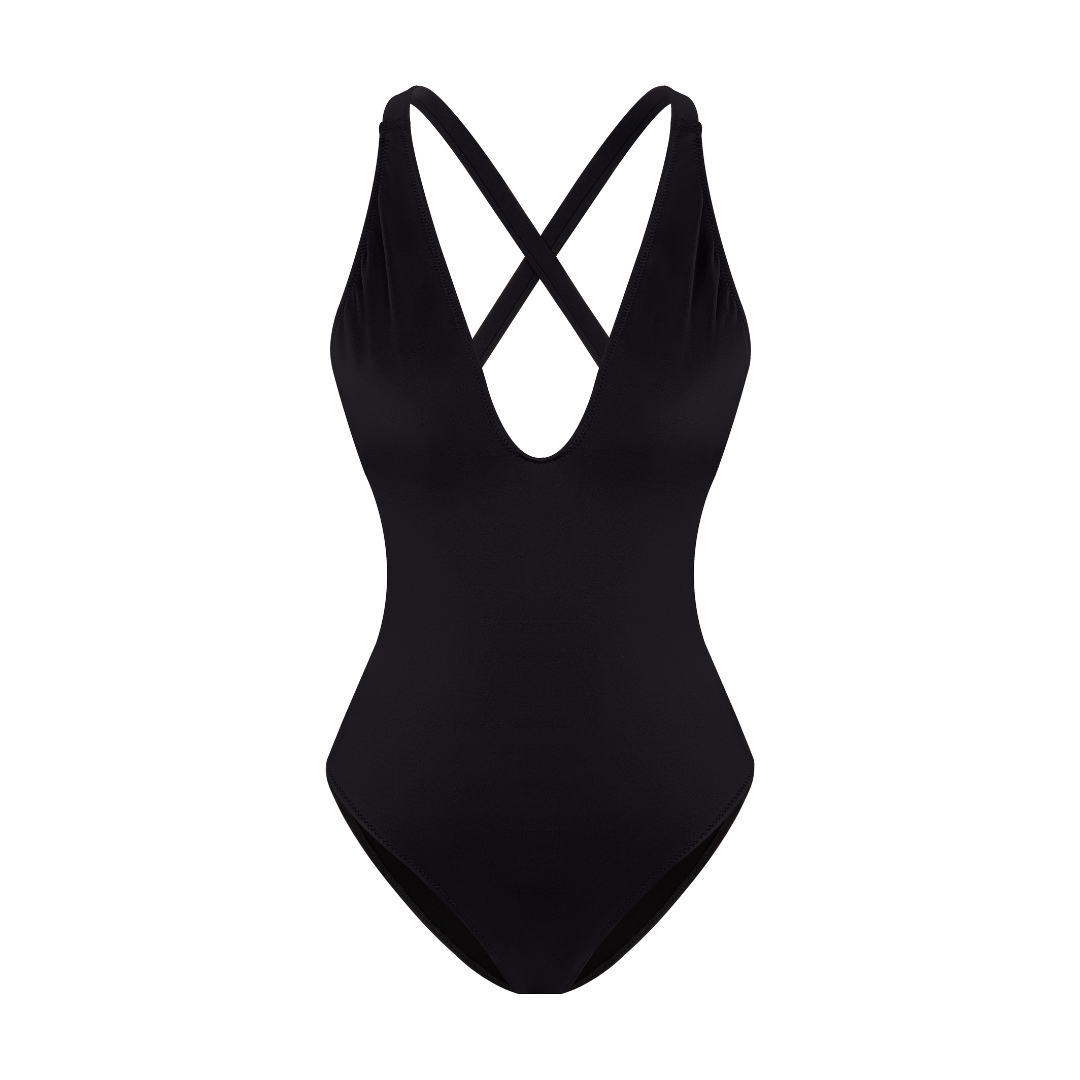 ESC2M Titania Women's Midnight Black V-Neck Cross-Back Swimsuit