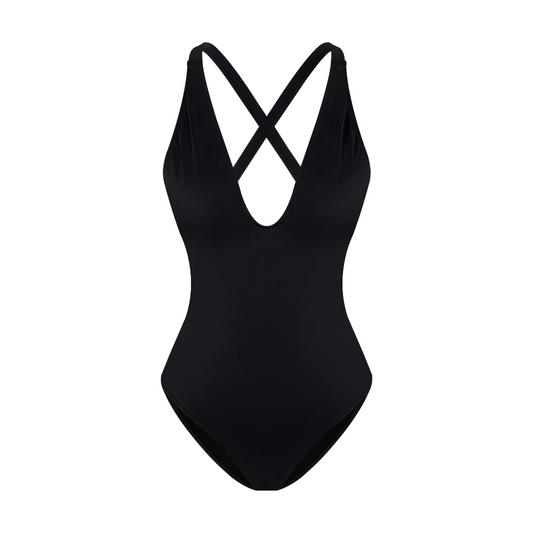 ESC2M Titania Women's Midnight Black V-Neck Cross-Back Swimsuit