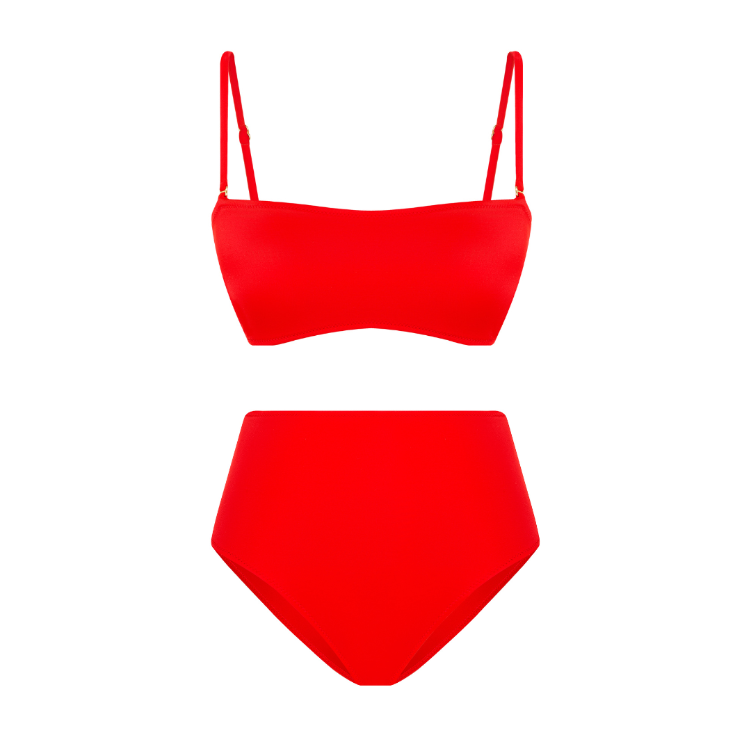 ESC2M Hermia Women's Scarlet Red Strapless High-Waisted Bikini Set