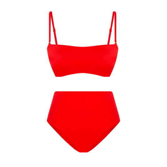 ESC2M Hermia Women's Scarlet Red Strapless High-Waisted Bikini Set