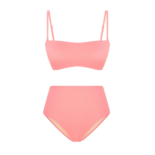 ESC2M Hermia Women's Candy Pink Strapless High-Waisted Bikini Set