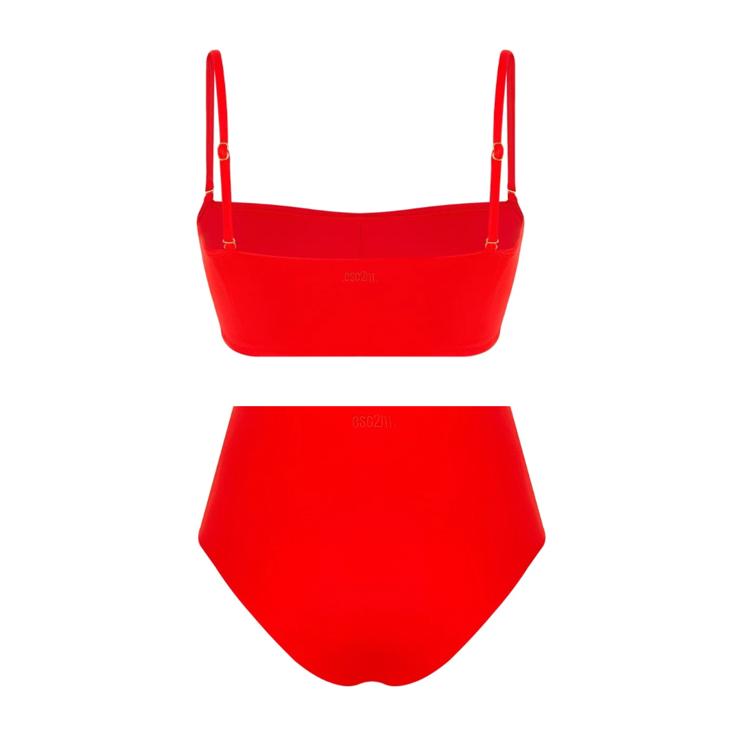 ESC2M Hermia Women's Scarlet Red Strapless High-Waisted Bikini Set