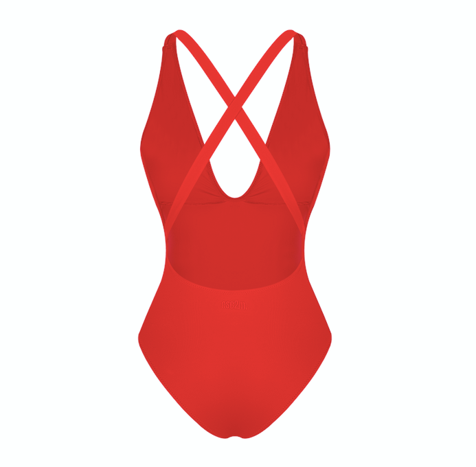 ESC2M Titania Women's Cherry Red V-Neck Cross-Back Swimsuit
