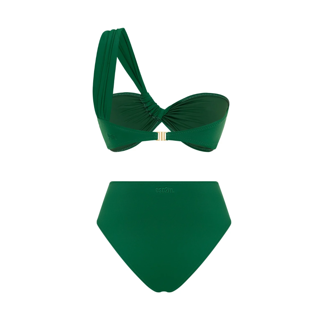 ESC2M Helena Women's Emerald Green One-Shoulder High-Waisted Bikini Set