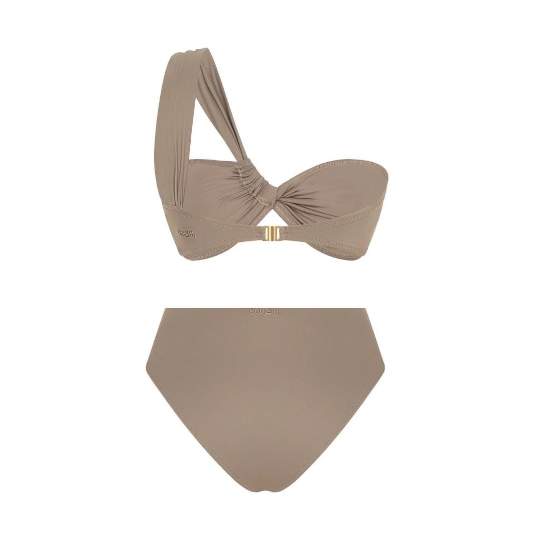 ESC2M Helena Women's Cashmere Brown One-Shoulder High-Waisted Bikini Set