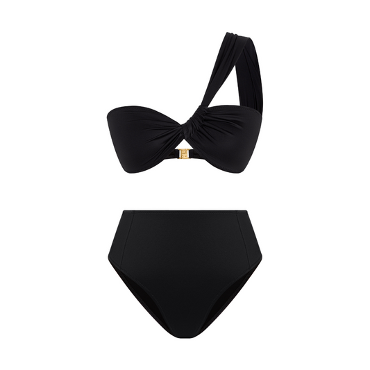 ESC2M Helena Women's Midnight Black One-Shoulder High-Waisted Bikini Set